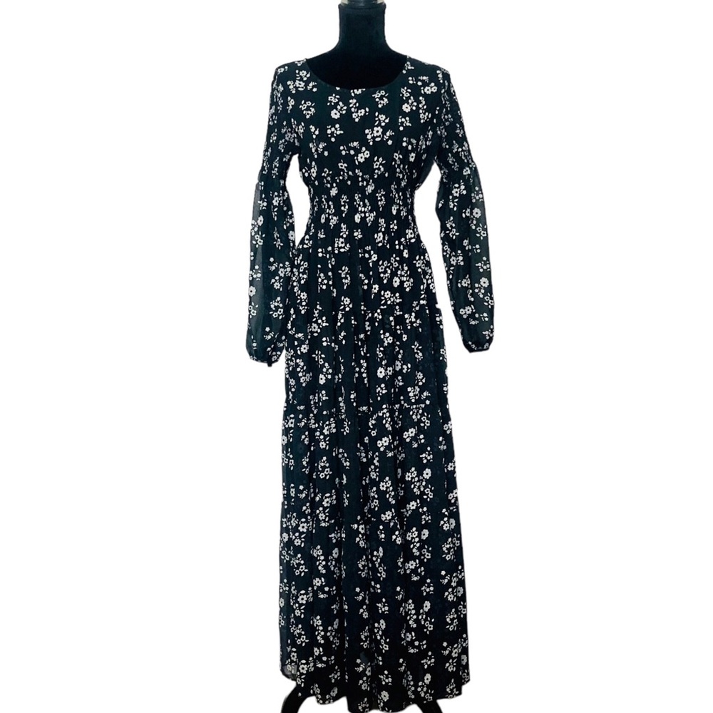 Vintage Free People Maxi Dress Black Sheer Boho Floral Size Small